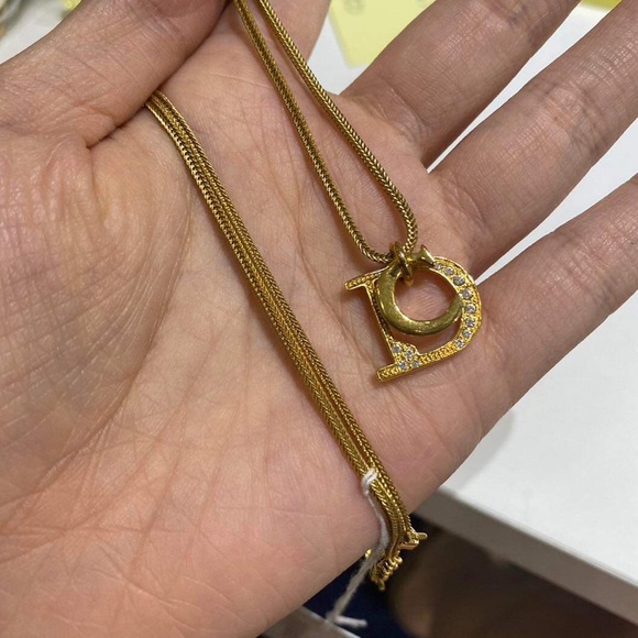 Dior necklace w/ rhinestones gold tone w/ stamp